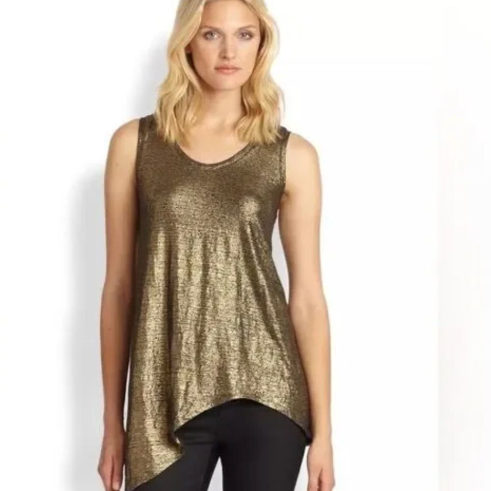 Eileen Fisher Gold Asymmetrical Sleeveless Tank Sz PS Gently Loved